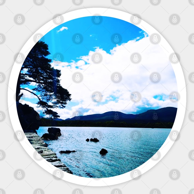 Countryside Blue Ocean Summer Beach Waves With Silhouette Mountains At The Back Under The Clear Blue Sky Sticker by AishwaryaMathur